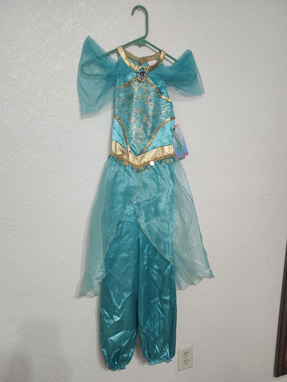 Disney Teal and Gold Girls Jasmin Princess Dress Size 7-8